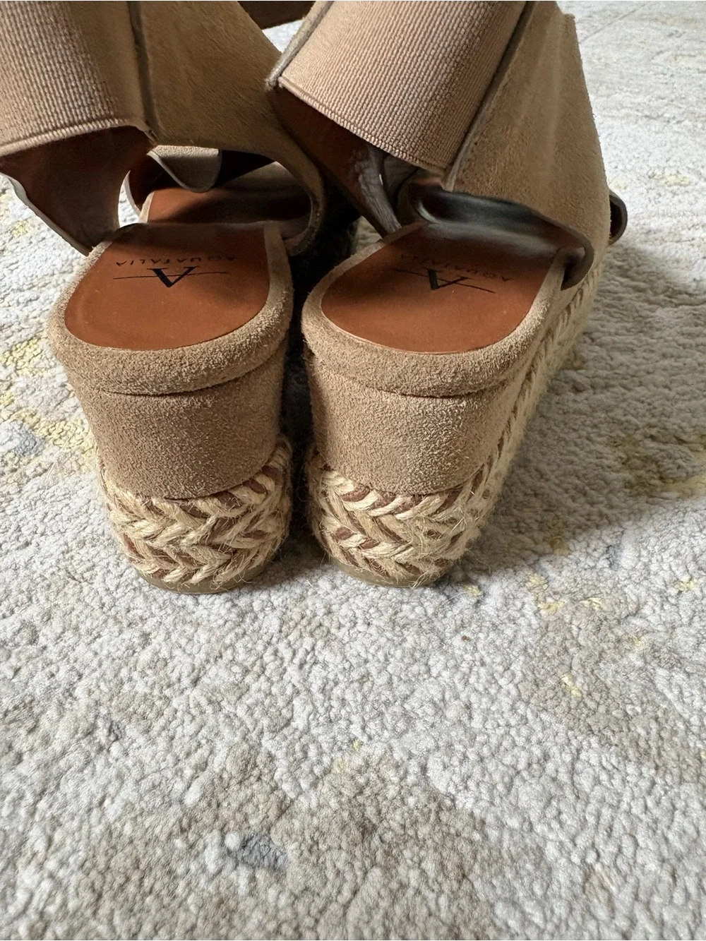 Aquatalia Jaida tan suede slingback espadrille wedge sandals